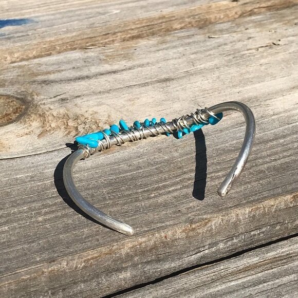 Genuine Sleeping Beauty Turquoise Solid Sterling Silver Cuff Bracelet Handmade - Picture 14 of 16